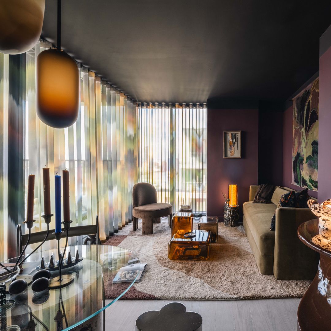 Layered sheer curtains in the House of Honey interior
